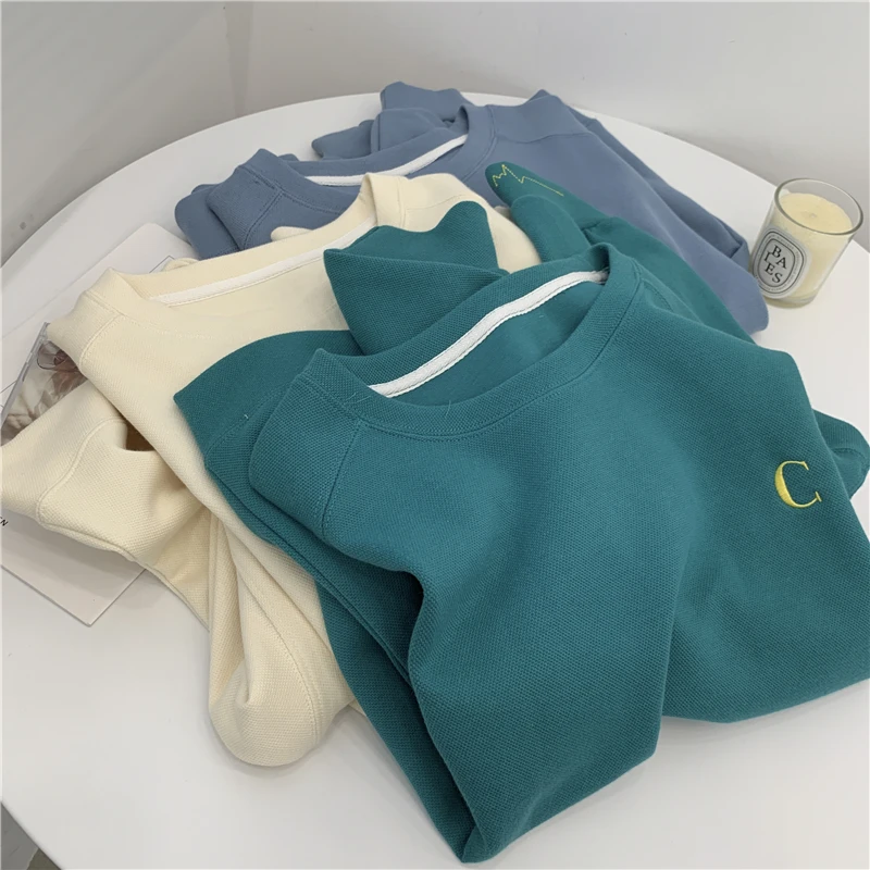 

Brand Women's Hoodie Embroidered Letter Korean Style Autumn Winter Cotton Long Sleeve Casual Top Youthful Trendy round Neck