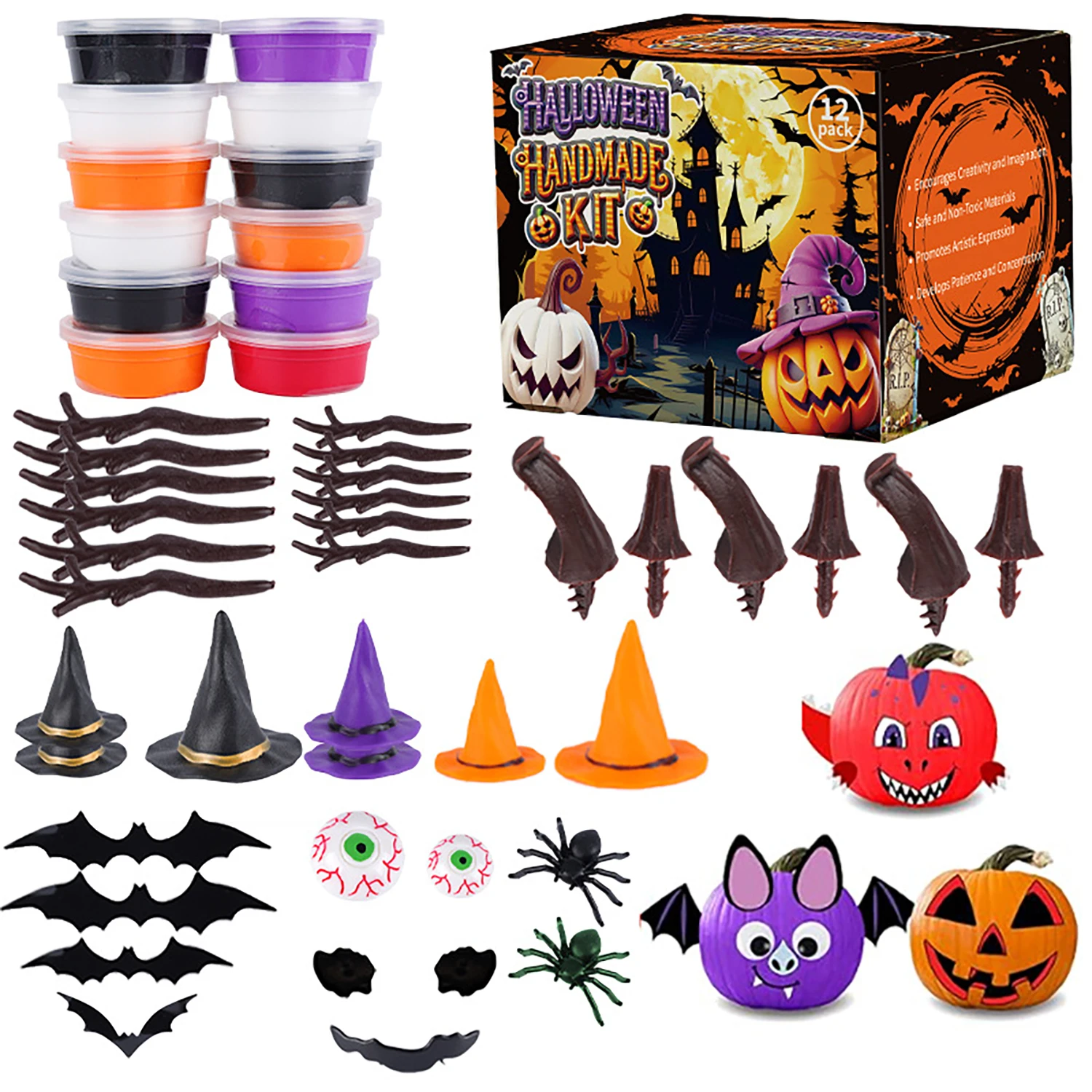 

Halloween DIY children's handmade clay toys, holiday clay pumpkin head decoration gifts