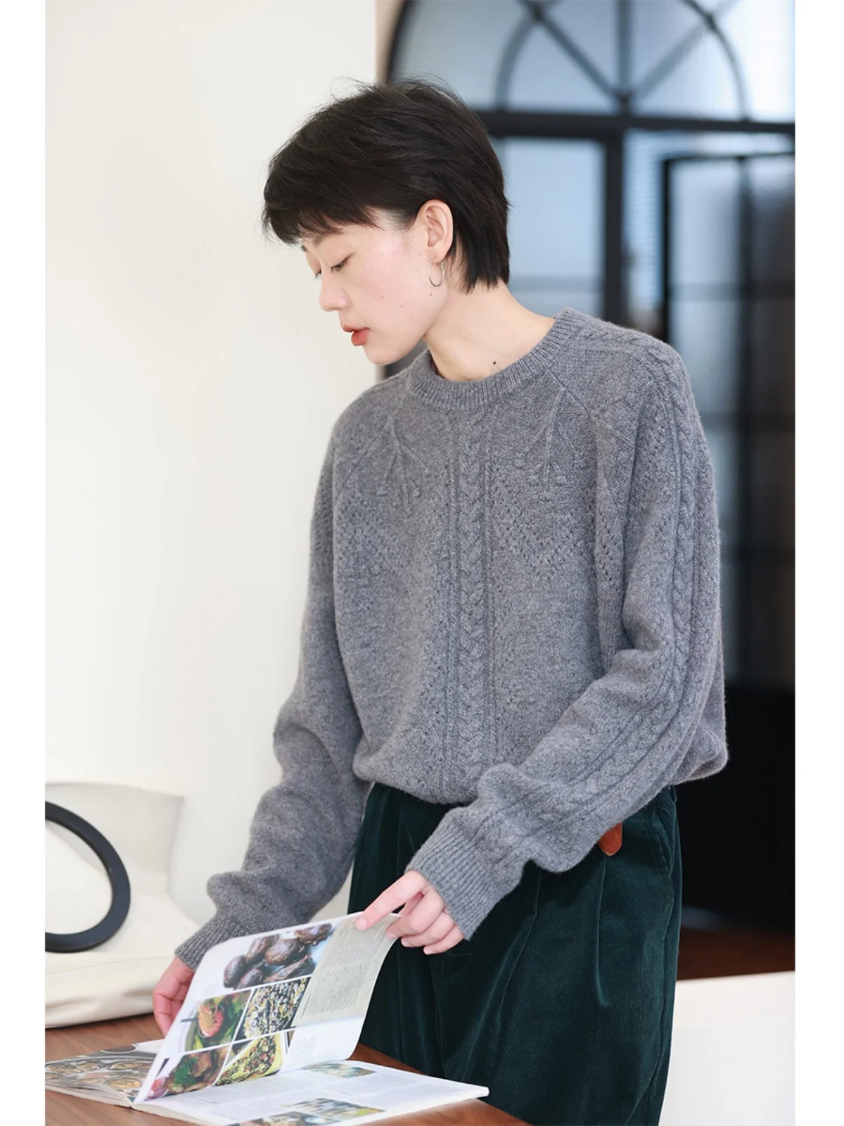 

Nordic Sle Retro Knitted Sweater Women's Full Wool round Ne Thiened Winter New Arrival Comfortable Leisure Faion