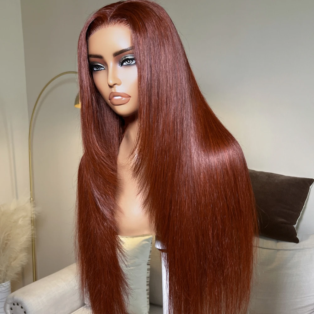 UNice 7x5 Bye-Bye Slip™ Lace Layered Cut Reddish Brown Straight Human Hair Wig With Drawstring Real Glueless Human Hair Wig