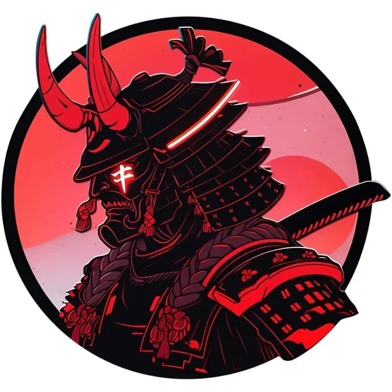 Oni Samurai Red Black Vinyl Sticker Waterproof Decal for Car Bumper Helmet Laptop Water Bottle Wall Door Decor 1Pc