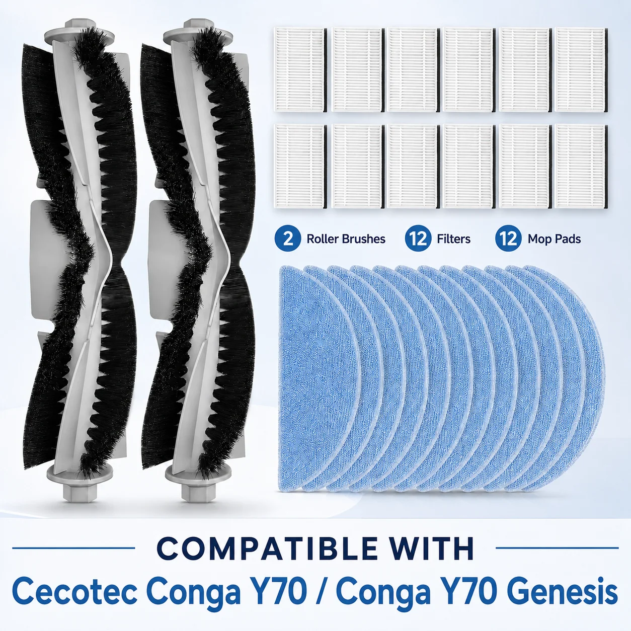 Compatible For Cecotec Conga Y70 / Conga Y70 Genesis Vacuum Parts Main Brush HEPA Filter Mop Cloth Replacement Accessories