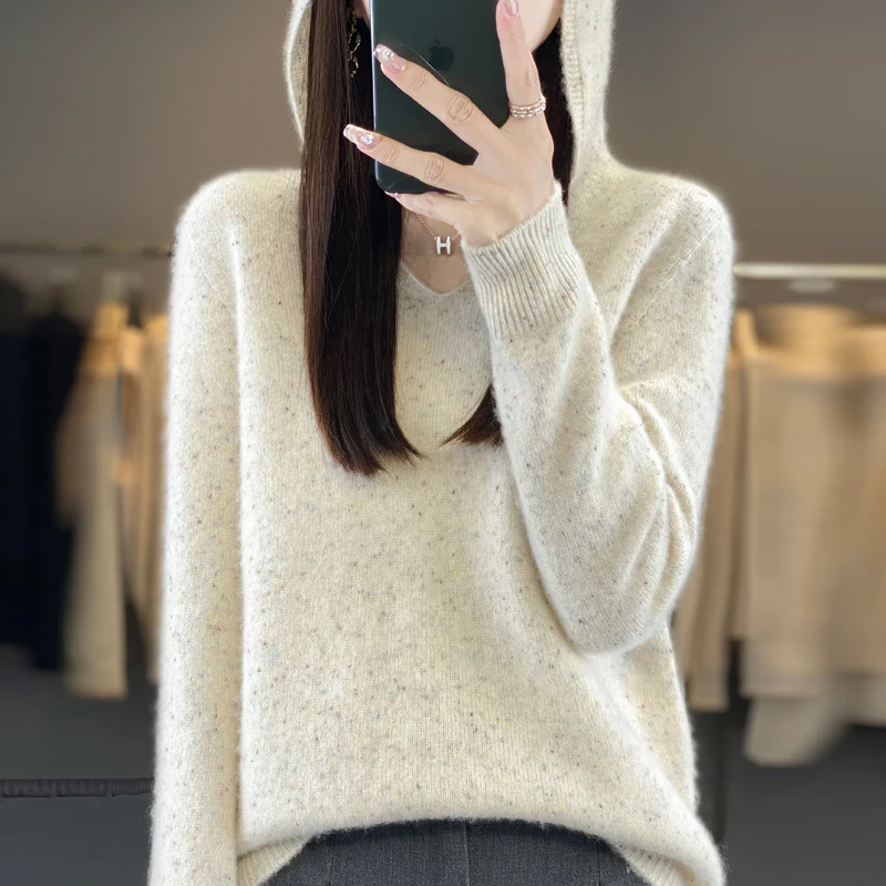 Women\'s Hoodie 100% Merino Wool Sweater Women\'s Clothing Hoodie Knitted Hoodie Autumn/Winter Long Sleeve Tops Thin light Warm