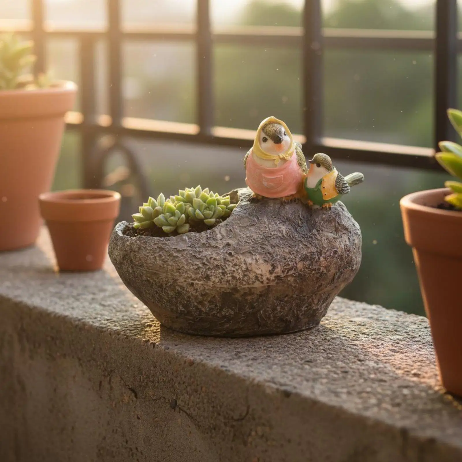 Resin Avian Planter Fauna Pattern Avian Planter Vivid Color Resin Flower Pot for Balcony, Patio