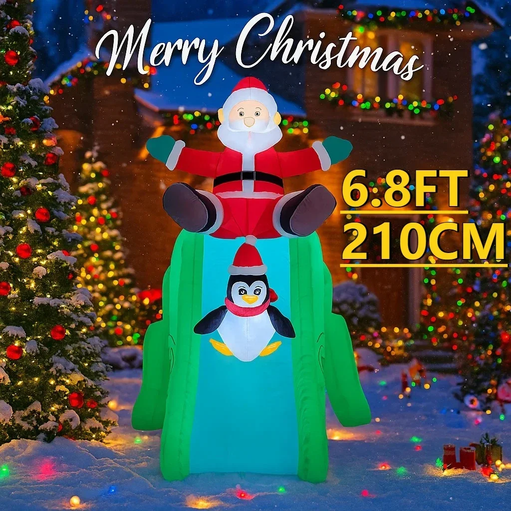 

6.8FT LED Inflatable Xmas Yard Decor Santa Dinosaur Slide Penguins Gifts Toy Supplies Home Decor Ornaments Christmas Decoration