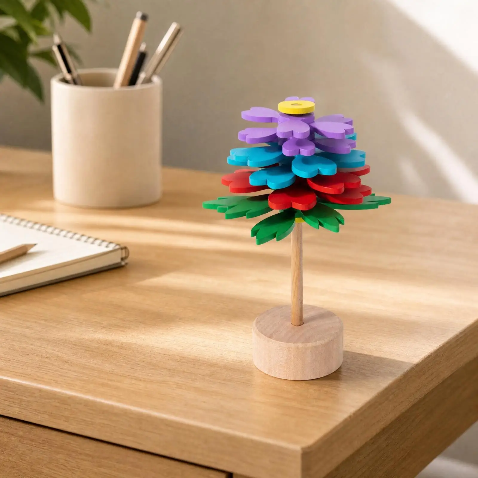 Wooden Spiral Flower Fidget Ornament Rotating Spiral Flower Desk Ornament Tabletop Decoration Colorful Stress Relief Toy