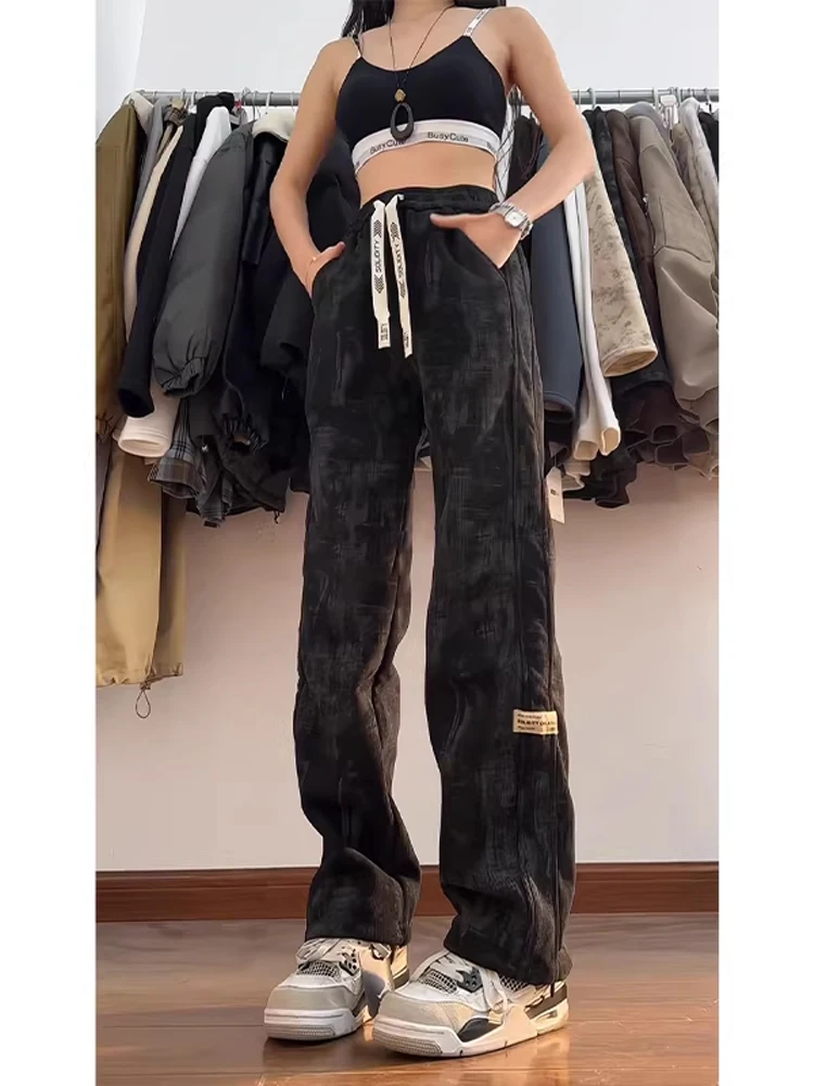 

Мужские спортивные брюки Bla American Sle: осенне-зимние прямые длинные штаны из флиса, повседневные брюки, окрашенные брюки