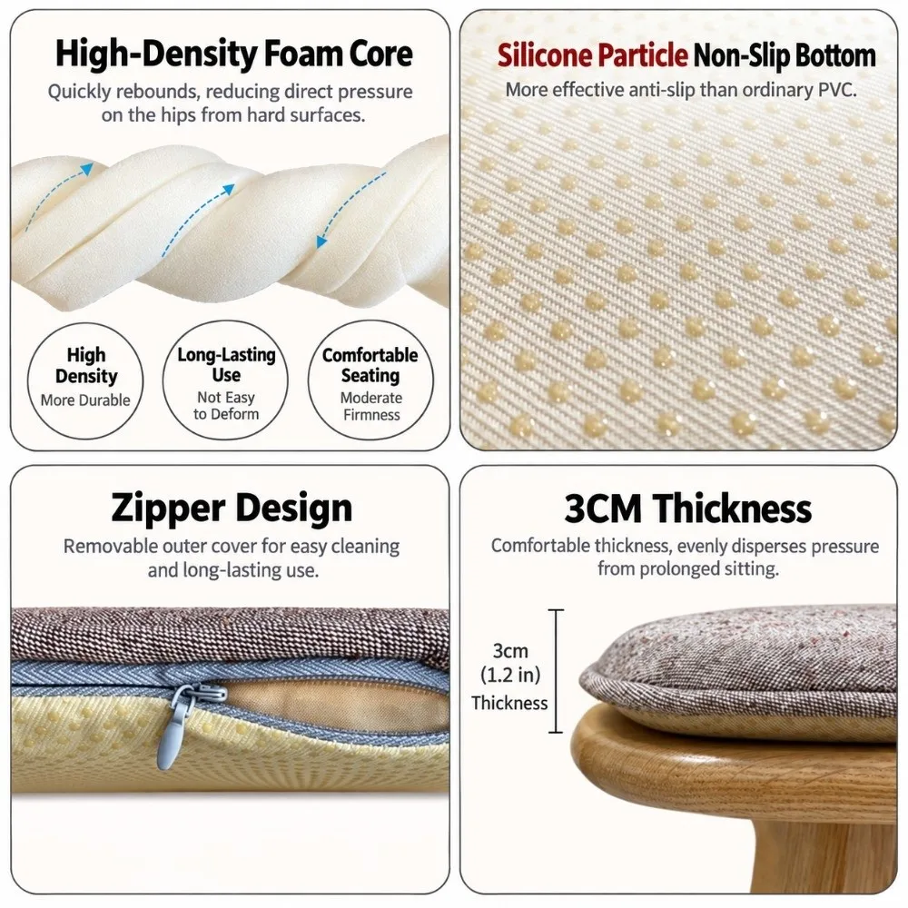 Simple Thicken Dining Chair Cushion Soft Comfortable Sanding Seat Pad Removable Solid Color Chair Pad Seat Cushion