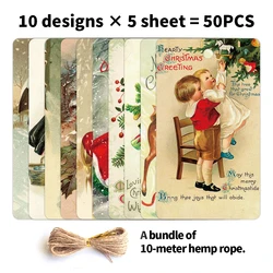 50pcs Christmas Gift Tags with 10m hemp rope,Hang tags for handmade items,Packaging Tags for Wedding Party Christmas Supplies