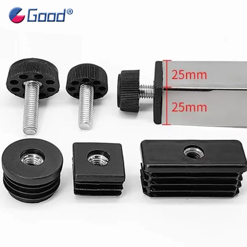 Round/Square Adjustable Foot Pad With M8/M10 Plastic Nuts Pipe Plug Table Chair Furniture Legs Protective Cover End Cap Plug