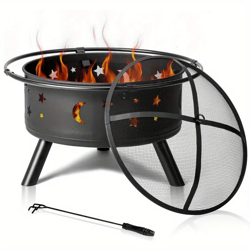 

30" Outdoor Fire Pit Steel Firepit Stove Wood Burning Fireplace for Picnic Porch