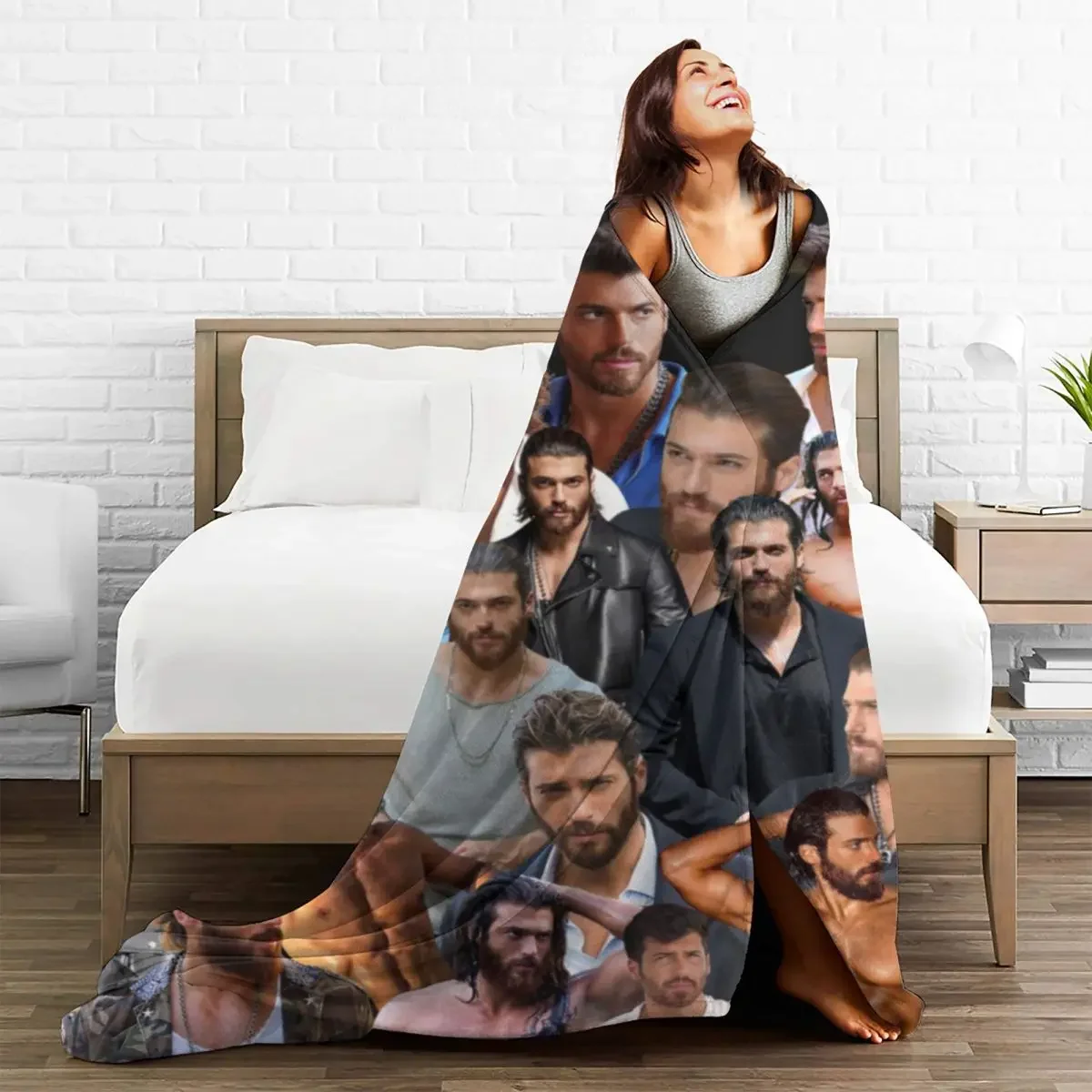 Can Yaman Photo Flannel Blanket Actor Soft Warm Throw Blanket for Living Room Camping Printed Bedspread Sofa Bed Cover