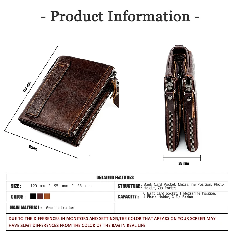 New RFID Short Men Wallets Genuine Leather Name Customized Vintage Coin Pocket Brand Male Wallet Zipper Card Holder Men Purse