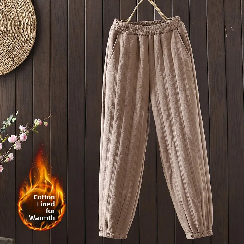 الشتاء مزيج القطن عارضة السراويل عالية الخصر مستقيم الساق الدافئة لون نقي تنوعا التخسيس السراويل للنساء #3