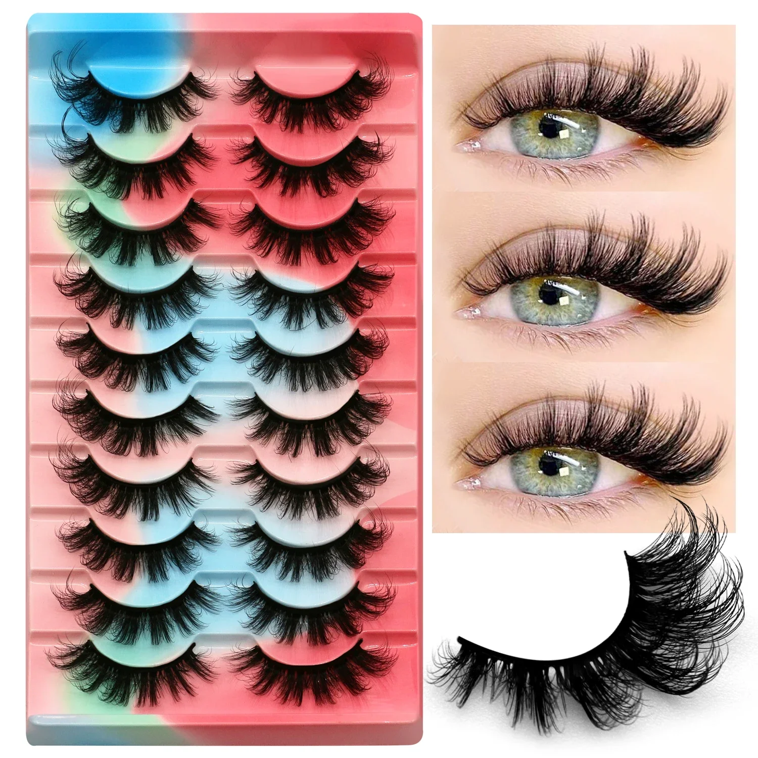 Lasvirey Fluffy Eyelashes Natural Cat Eye Lashes Soft Wispy Natural Long 3D Faux Mink Lashes Thick False Lashes Extension Makeup