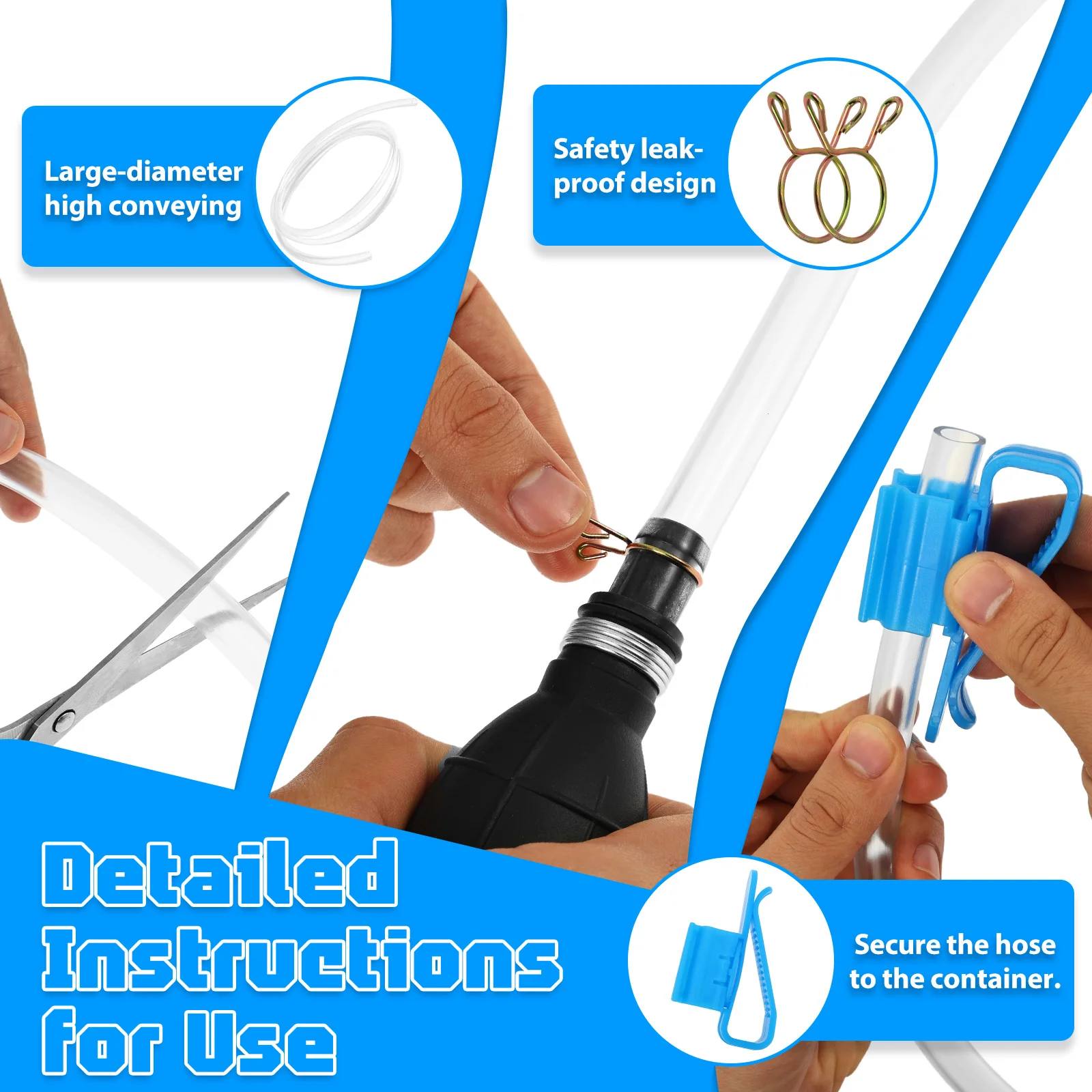 مضخة الوقود اليدوية سيارة الغاز النفط سيفون مجموعة مضخة نقل مع خرطوم 1.5 متر داخل/خارج لضبط البنزين السائل نقل الوقود الديزل #5