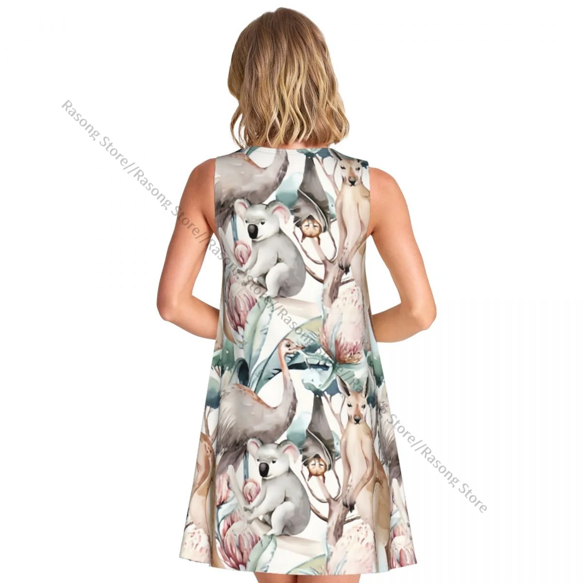 Vestido de chaleco de verano para mujer, vestidos femeninos sin mangas con estampado de Canguro y Koala de dibujos animados australianos de acuarela