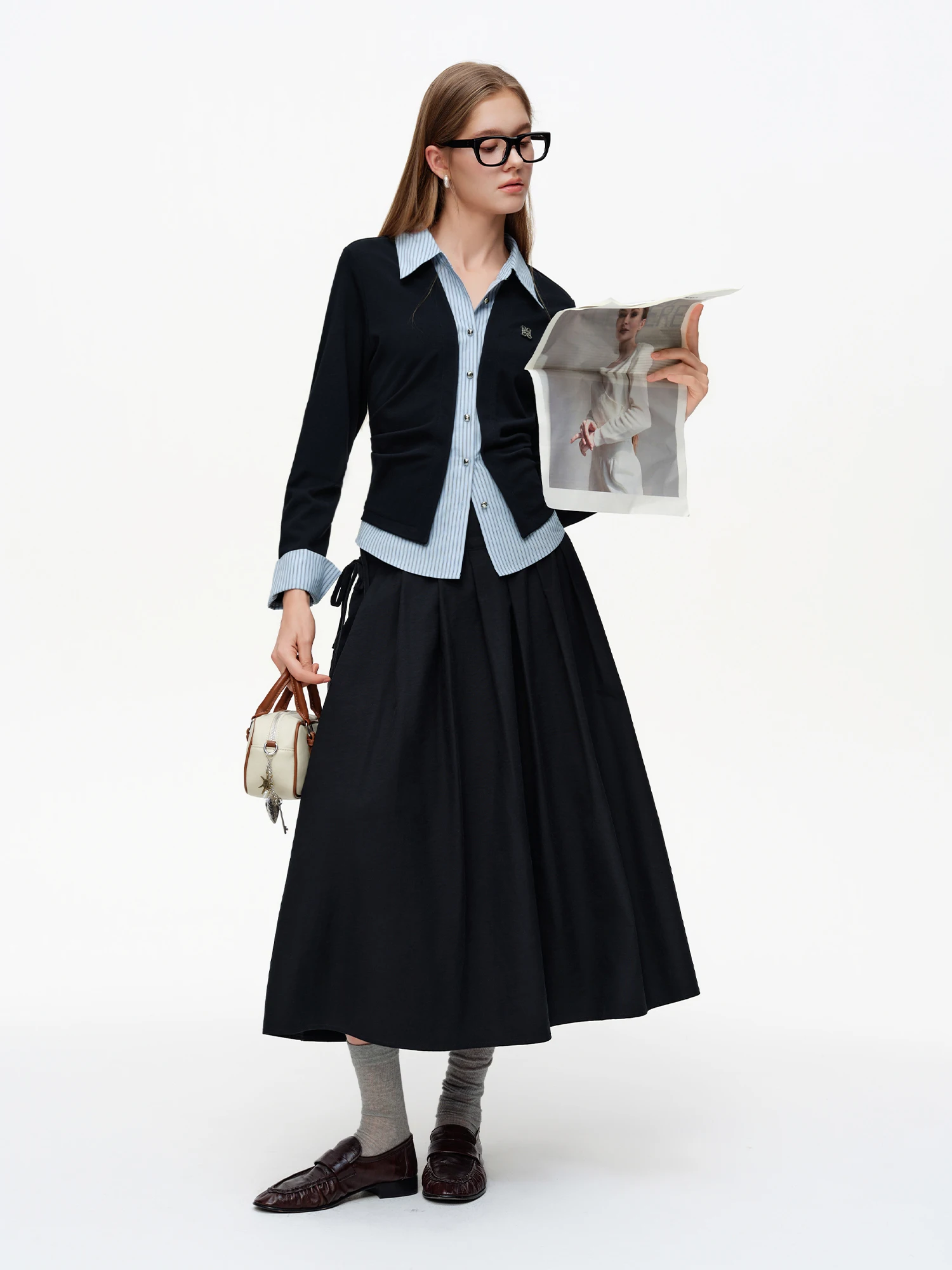 DUSHU 2026 Frühlings-Damen-Lagenstrick-Webhemd mit normaler Schulter – vielseitiges Zwei-in-Eins-Top für raffinierte, lässige und tägliche Kleidung ​