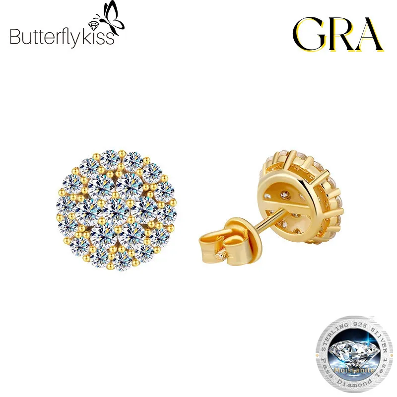 

Butterflykiss S925 Sterling Silver Hip-Hop Stud Earrings With Full Diamond Moissanite Trendy Personalized Unisex Jewelry Gifts