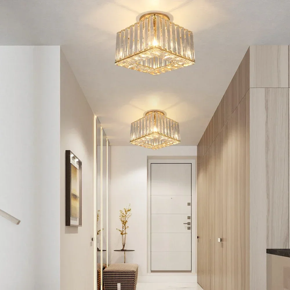 Modern Crystal Ceiling Light Flush Mount Ceiling Chandeliers Lamp LED Bedroom Corridor Entrance Lighting Fixtures E27 Gold Black