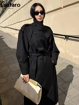 Lautaro Spring Autumn Oversized Khaki Long Grey Trench Coat for Women Double Breasted Loose Casual Korean Fashion Overcoat 2024 6 Lautaro Spring Autumn Oversized Khaki Long Grey Trench Coat for Women Double Breasted Loose Casual Korean Fashion Overcoat 2024 6