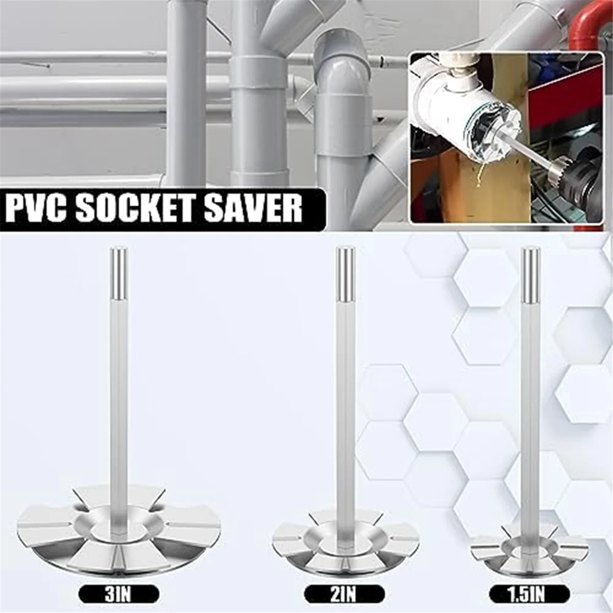 Socket Saver Set3Pcs PVC Fitting Socket Saver, Sturdy Plumbing Fitting Saver for 1/2Inch Variable Speed Power Drill