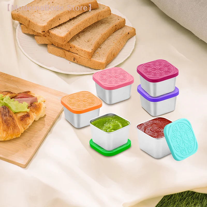 【M】1 Stück Edelstahl-Salatbox, Snack- und Gewürzbehälter mit Silikondeckeln, auslaufsicher, stapelbar, Aufbewahrungsbox für Dressings und Lebensmittel