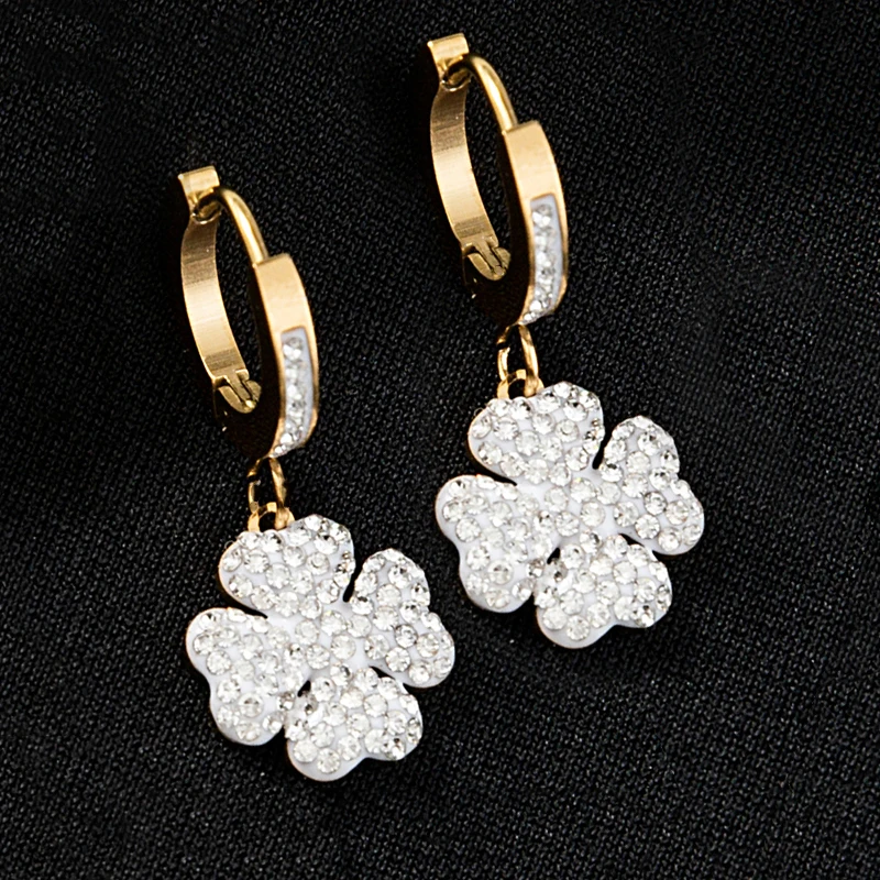 

Korean Fashion Hoop Earrings Full Zircon Gold Color Stainless Steel Earring for Women Clover Heart Earings Fashion Jewelry 2022