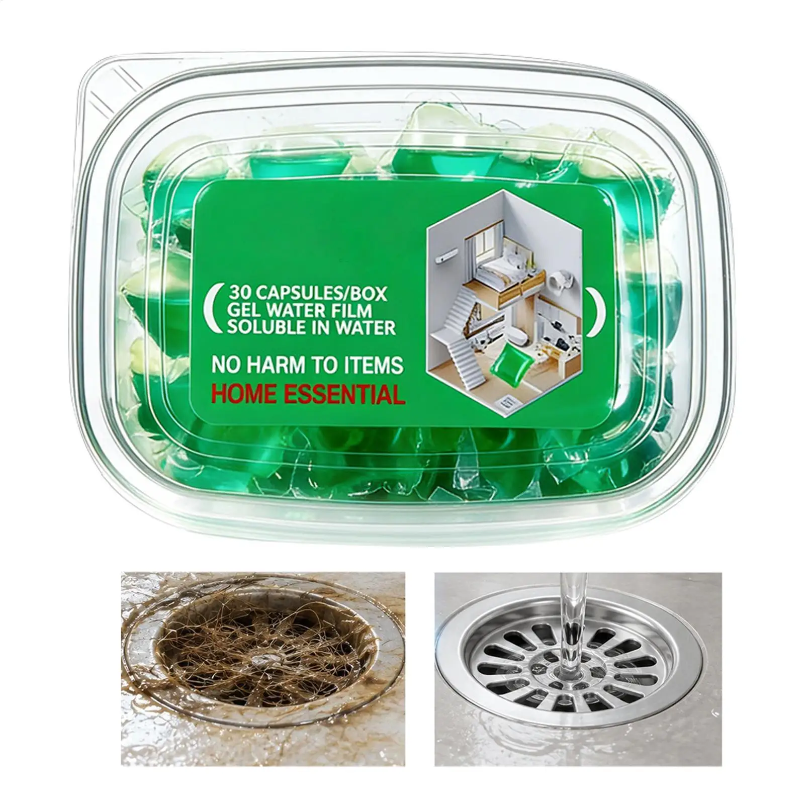 30 Pods Sewer Deodorizing Beads, Odor Removal Sewer Cleaner Scented Gel Airs Freshener For Sinks Drains Gel For Kitchen Bathroom