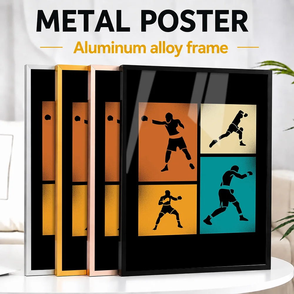 Boxing Silhouette Collage Framed Metal Poster Personalized Photo Bold Shadow Style Wall Art For Living Room Memorable Fan Gift