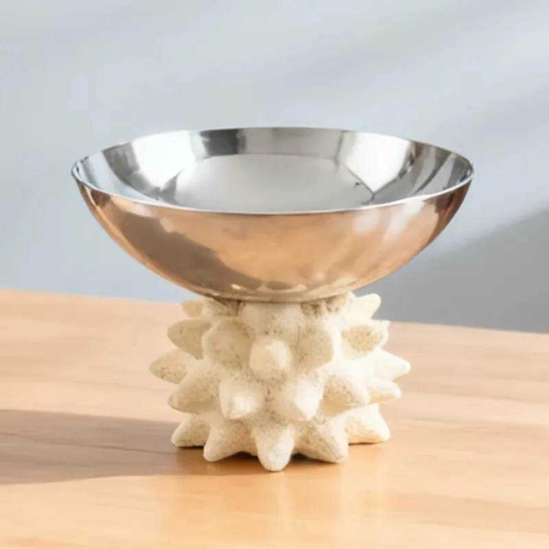 Modern Art Abstract Irregular Perforated Ball Bottom Metal Fruit Plate and Snack Bowl Decoration for Hotel B&B Model Room