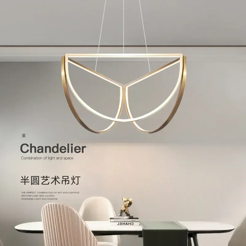 Nordic Designer LED Stainless Steel Pendant Light for Dining Room Living Room Island Bedroom Hotel Semi-circular Chandelier