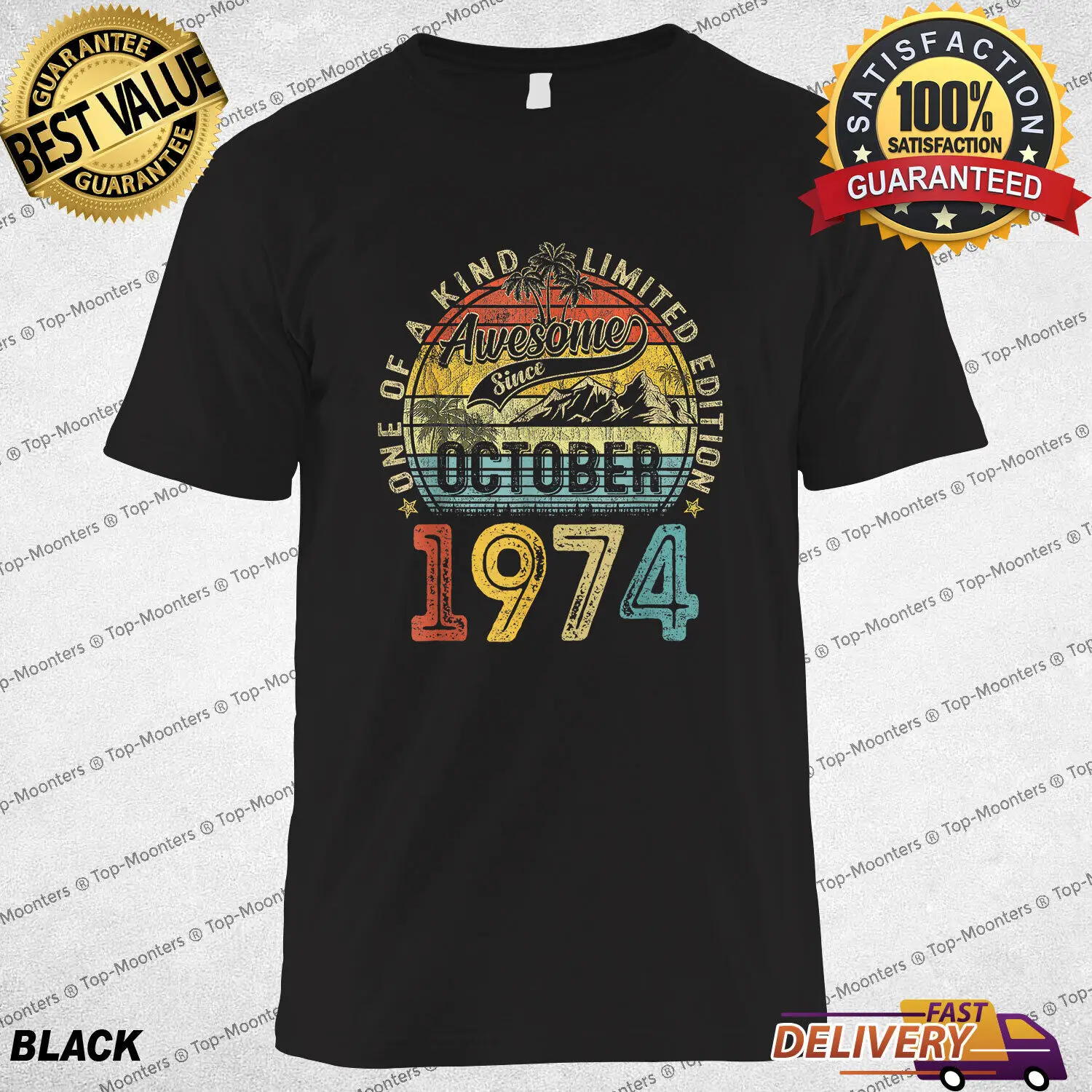 

Vintage 50th Birthday T-Shirt October 1974 Limited Edition Gift for Men