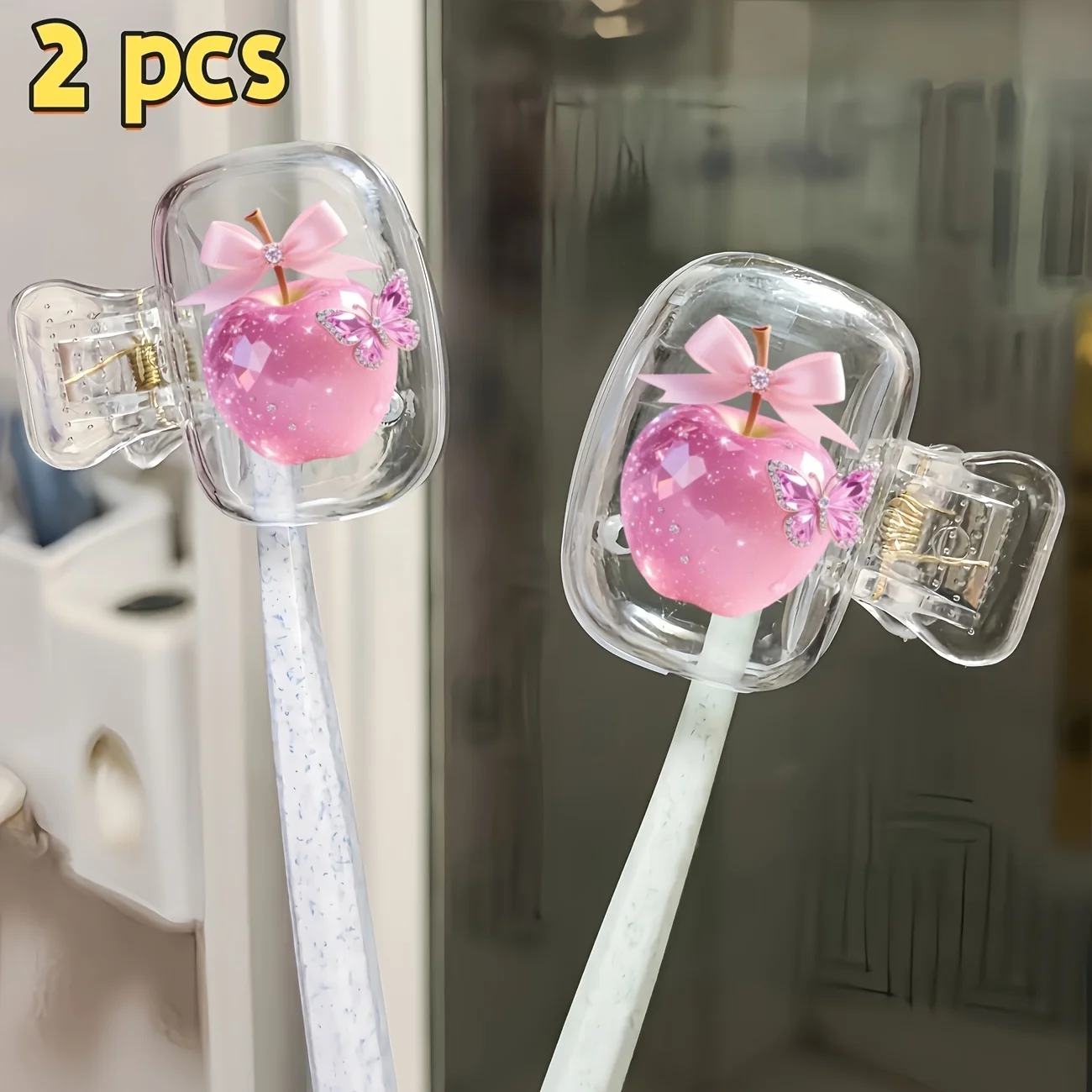 2pcs Beautiful Pink Apple Toothbrush Case Portable Dustproof Odorless Toothbrush Holder with Ventilation Holes Gifts For Family