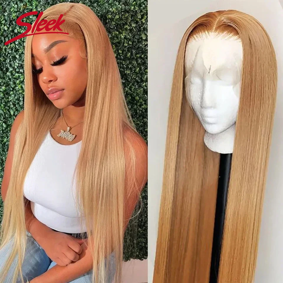 Sleek Gold Blond 30 Brazilian Straight 13*5 T Lace Front Human Hair Wigs For Black Women Pre Plucked Brazilian Remy Hair Wigs