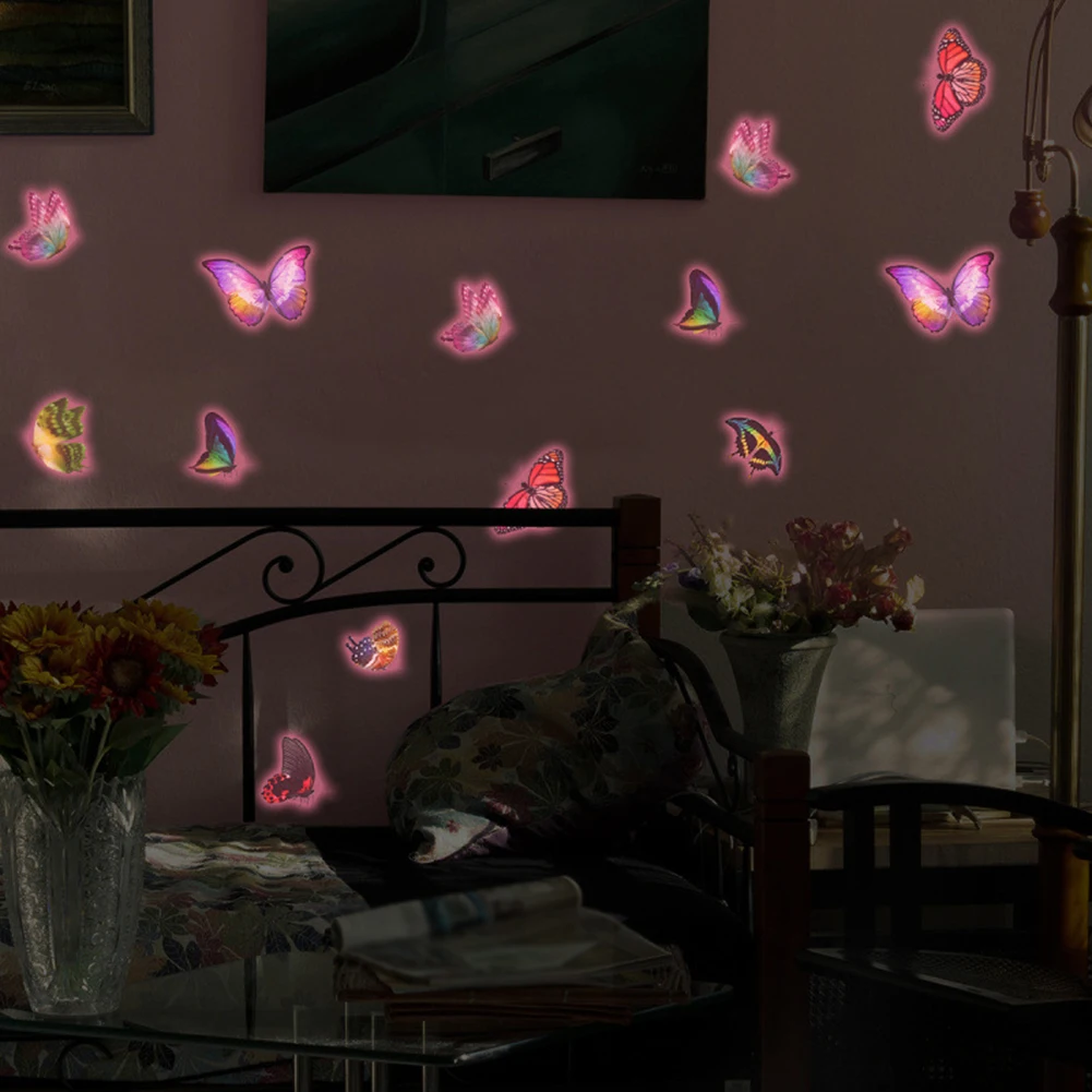 Glow in the Dark Butterfly Wall Stickers for Living Room Bedroom Closet Decor Reusable PVC Decals for Walls Furniture