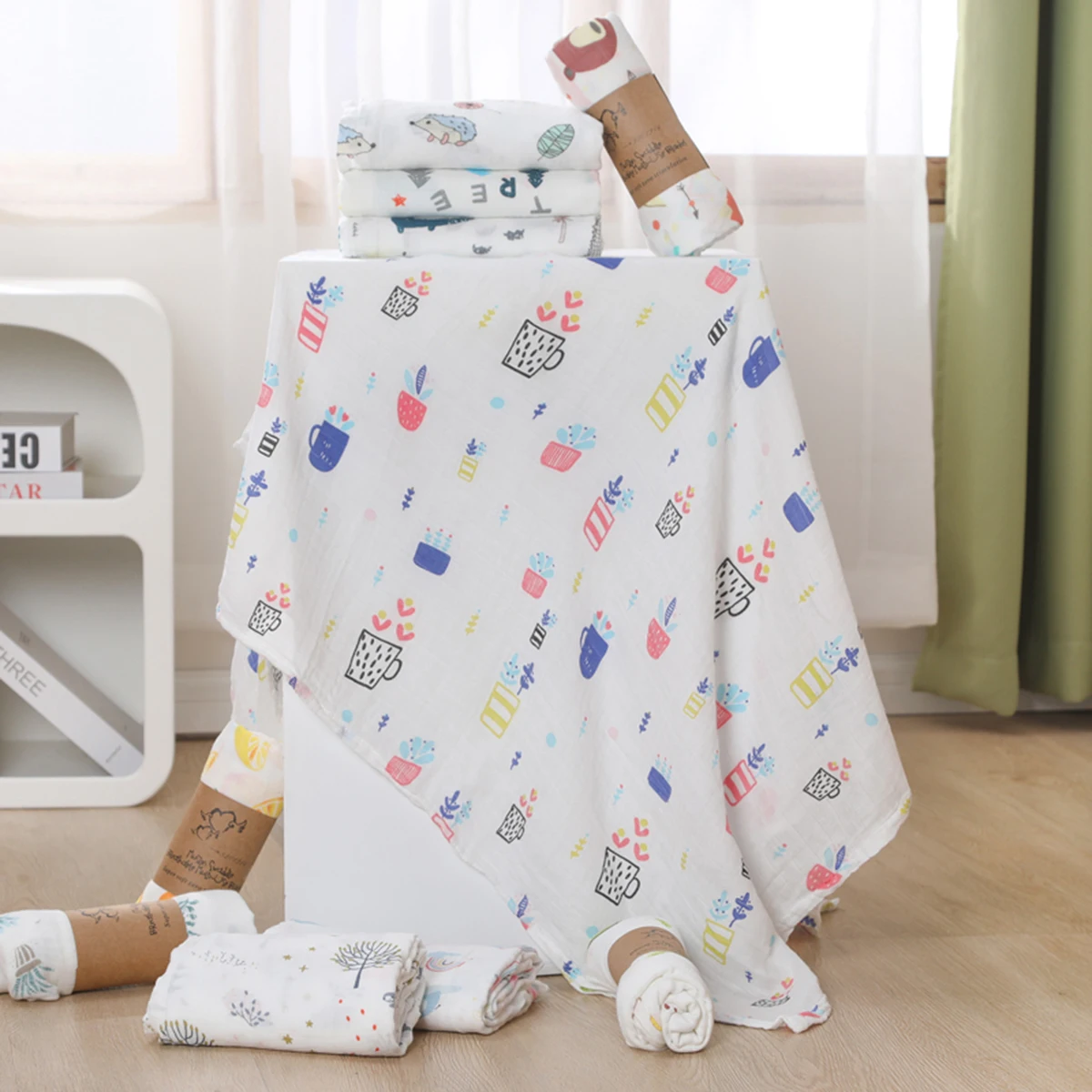 الوليد الطفل الشاش قماط بطانية ، ورقة السرير ، منشفة حمام الطفل ، تصاميم متعددة ، وظائف ، لحاف الرضع ، التفاف