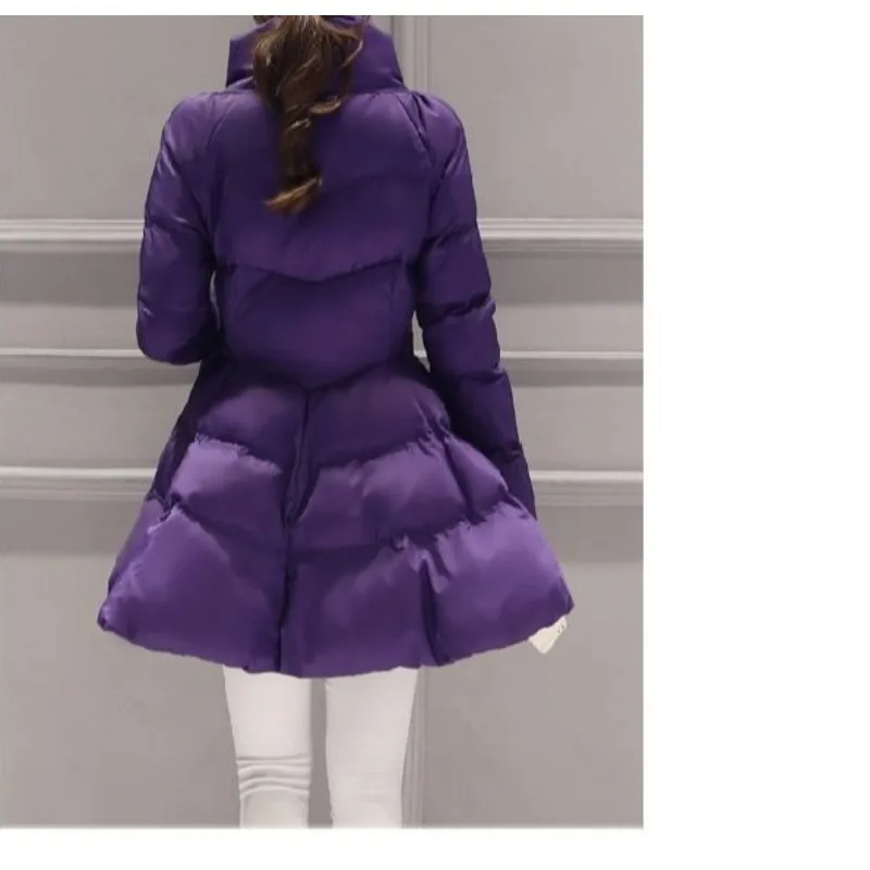 Winter Thickened Cotton Clothes Medium and Long A-shaped Turtleneck Jacket