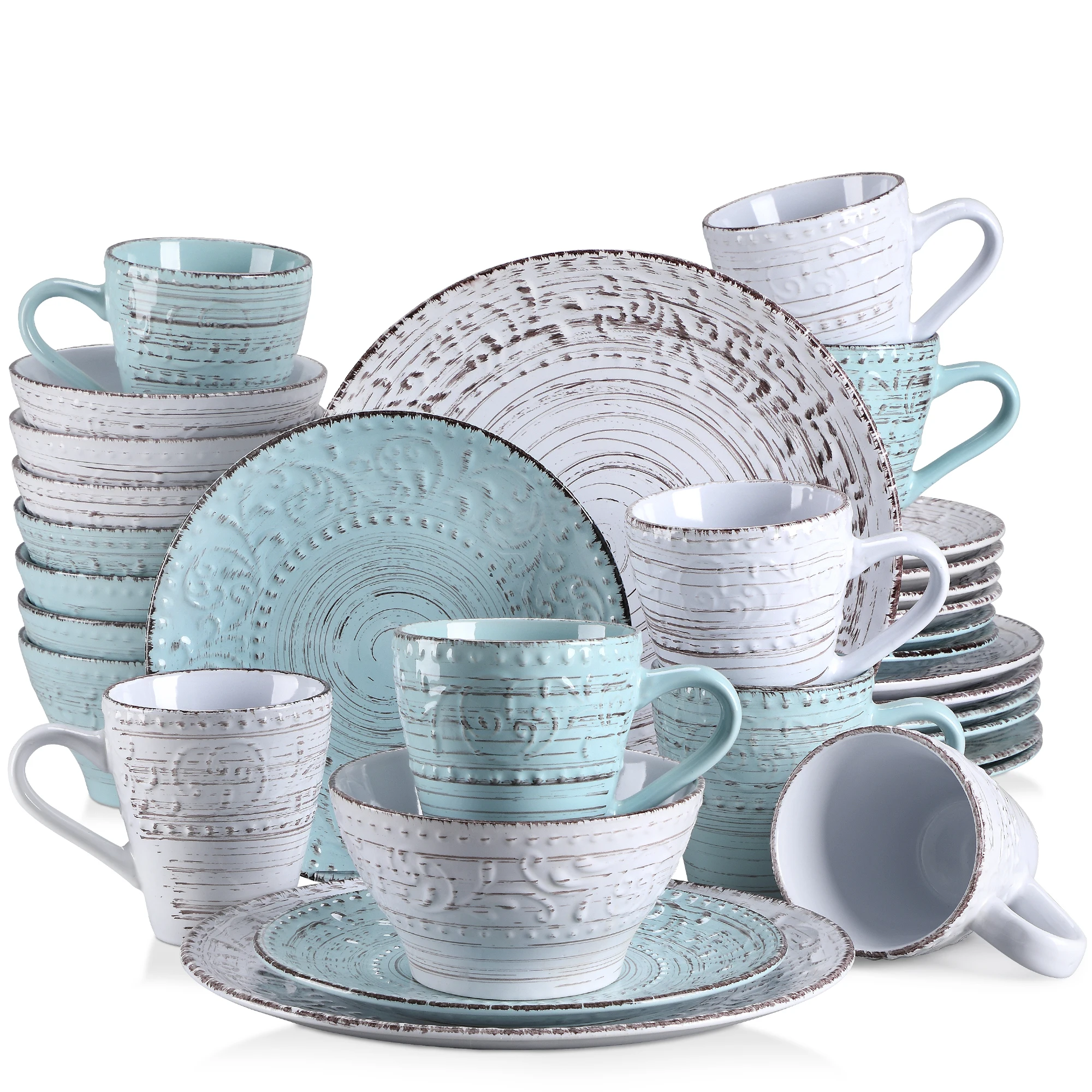 vancasso 16/32 keramische borden dinerset steengoed servies set met 4 stuks dinerbord/dessertbord/kom/mok voor 4 personen