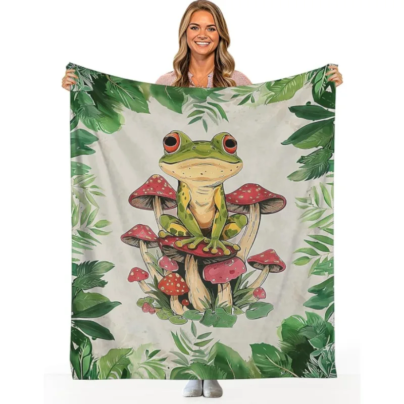 

Одеяло с лягушкой и грибами, мягкое и теплое фланелевое одеяло с забавным лягушкой, одеяло с зеленым растительным принтом, отличный подарок для девочек-подростков