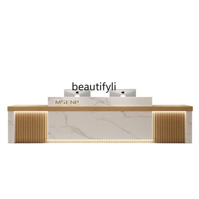 

New Chinese-style front desk Hotel company reception desk Log color checkout page Clothing store Beauty salon Bar