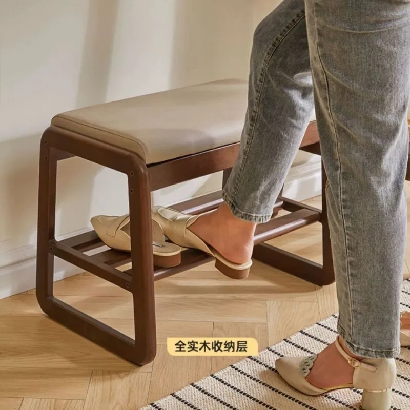 

Solid wood changing shoe stool door household shoes cabinet one low stool soft bag shoe shelf rack organizer chair