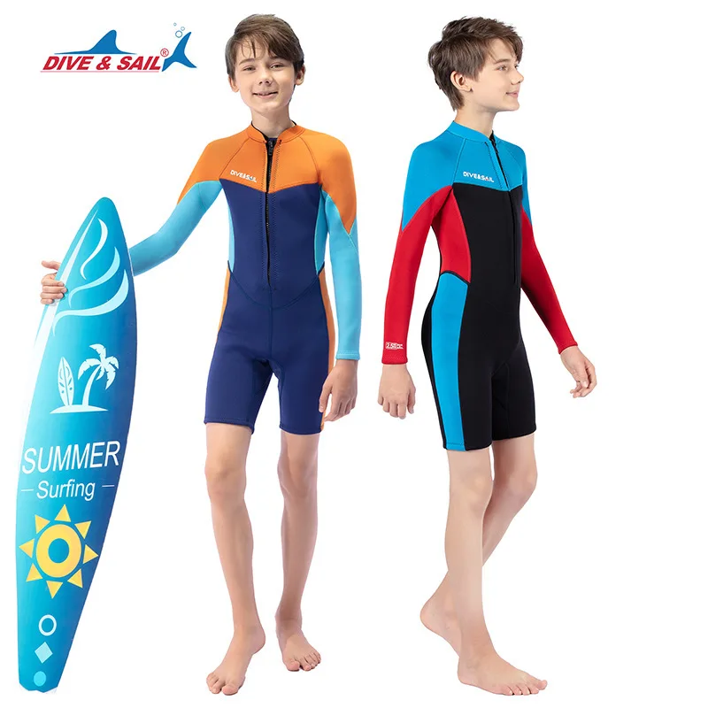

2.5MM children's diving suit with long sleeved shorts, warm diving suit, mid size children's floating diving surfing swimsuit