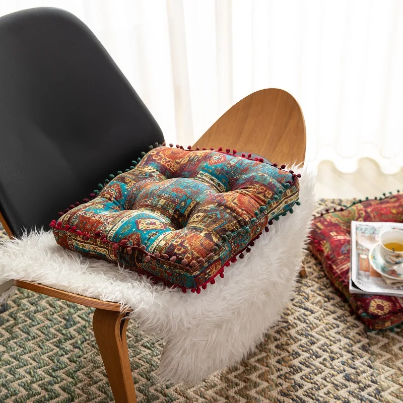 Ethnic Style Square Seat Cushion Household Bedroom Balcony Collapsed Rice Floor Cushion Thickened Bay Window Windowsill Cushion