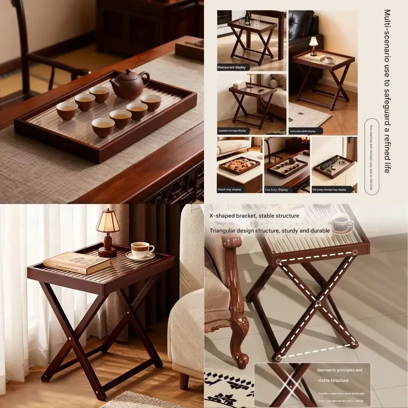 Solid Wood Sofa Side Table Small Retro Coffee Table for Living Room Bedroom Bedside Nightstand Household Furniture