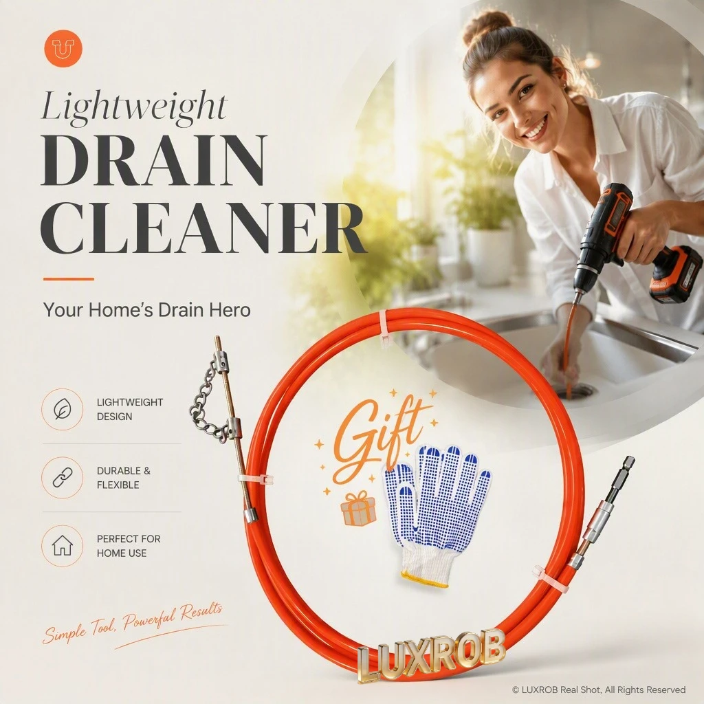 Flexible Drain Cleaner Cable for Electric Drill,50‑75mm Pipe Dredging Tool,Multi‑Strand Steel Plumbing Sewer Auger with Gloves