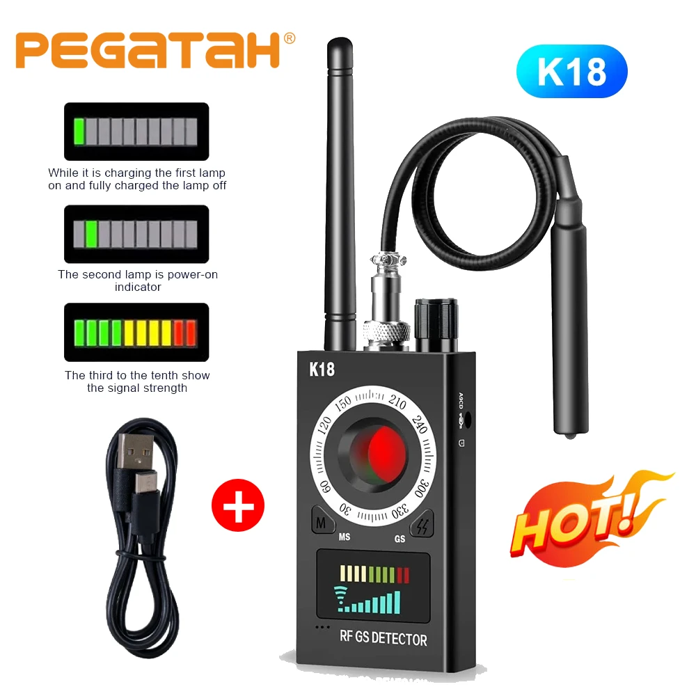 K18 Anti Candid Camera Detector Bug Gadgets Wiretapping Finder GPS Signal Lens RF Spy Tracker Detect Multi-function Anti Camera