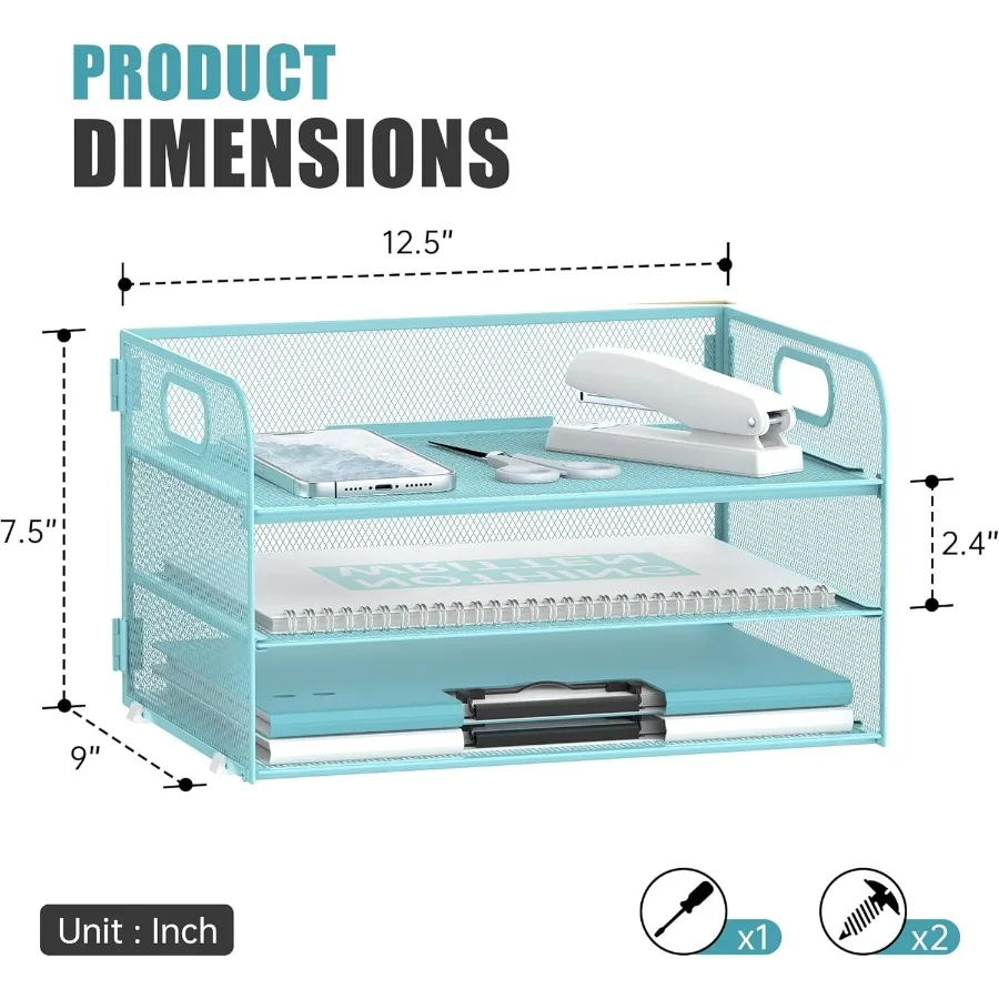 منظم ورق من 3 طبقات مع مقبض منظم مكتب شبكي للاستخدام المكتبي والمنزلي مثالي لفرز الحروف والوثائق المتينة #4