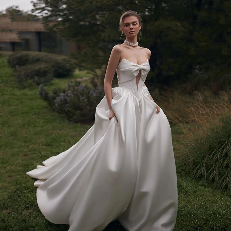 

Eightree Элегантные свадебные платья принцессы трапециевидной формы Милая свадебное платье со шлейфом и открытой спиной Свадебные бальные платья для выпускного вечера по индивидуальному заказу