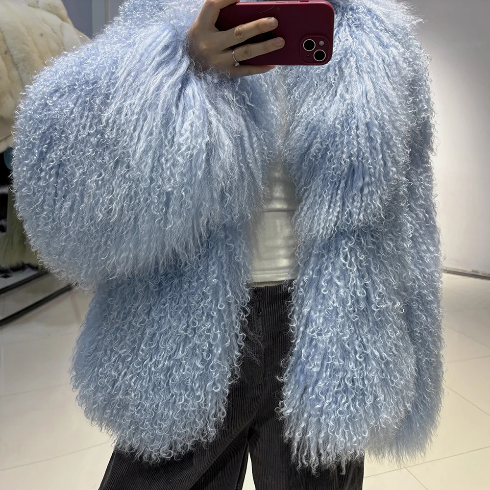 YOLOAgain 2025 Winter Warm Women's Real Mongolia Sheep Fur Jacket Plus Size 8XL Sheep Fur Coat